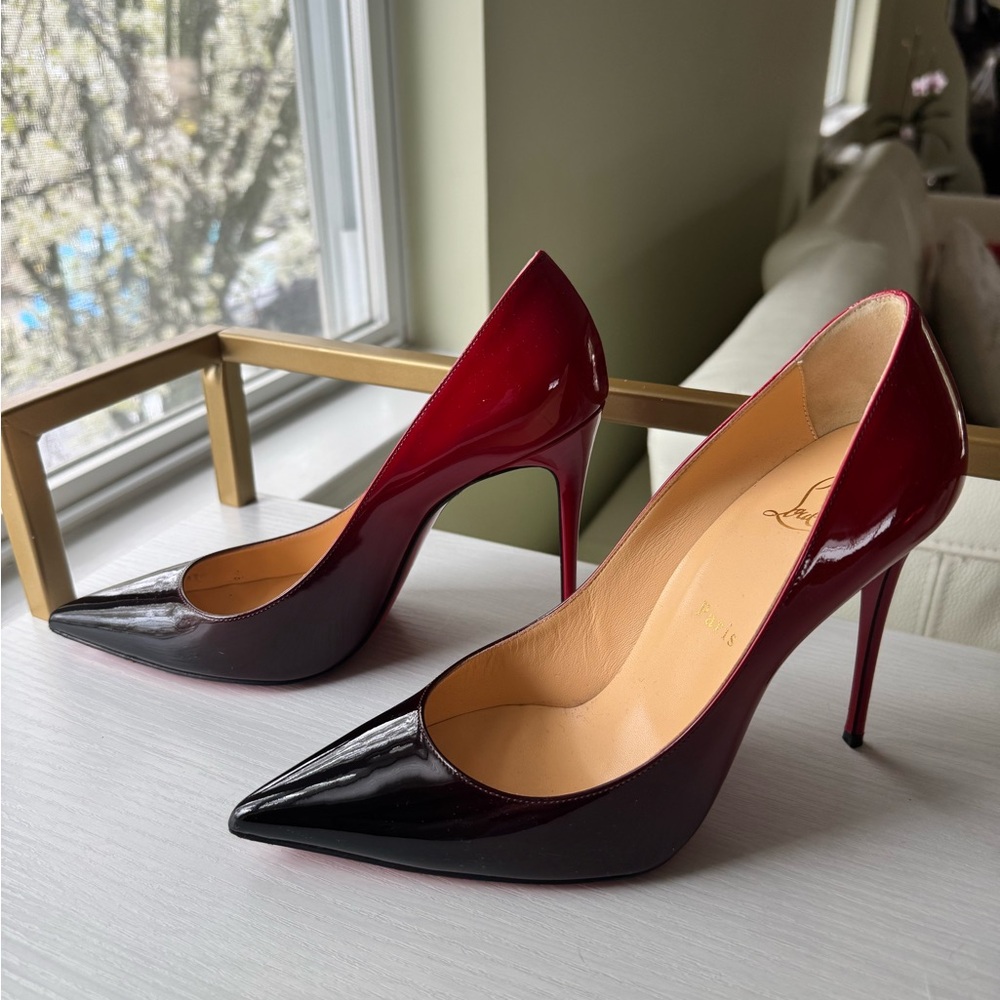 Christian Louboutin red/black ombré patent leather Kate pumps, size 39 - Picture 3 of 6